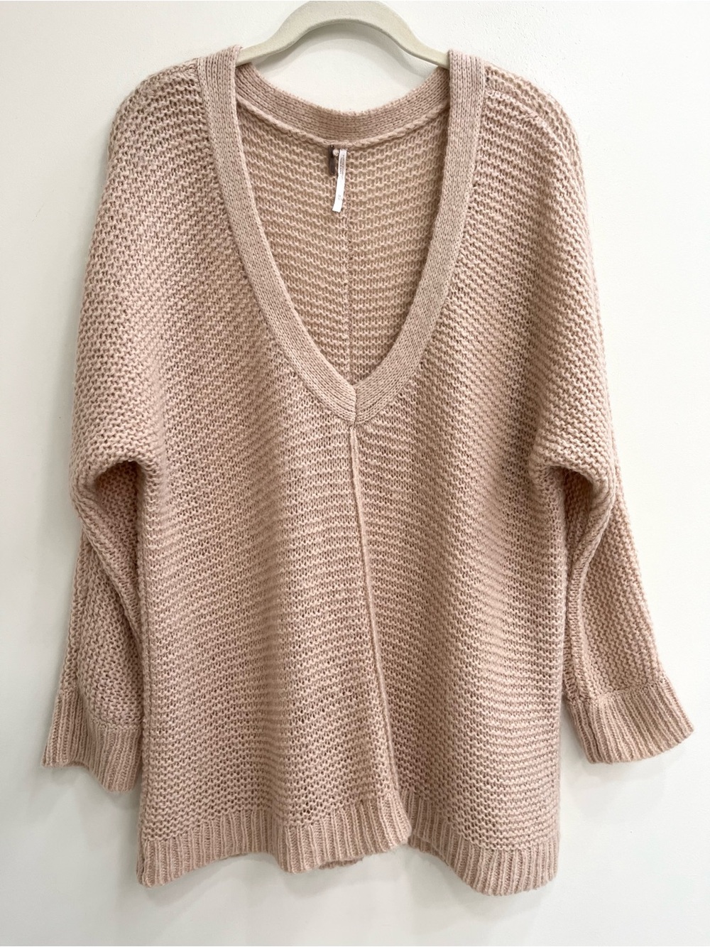 Free People oversized dolman sleeve sweater cream open knit wool alpaca v-neck M